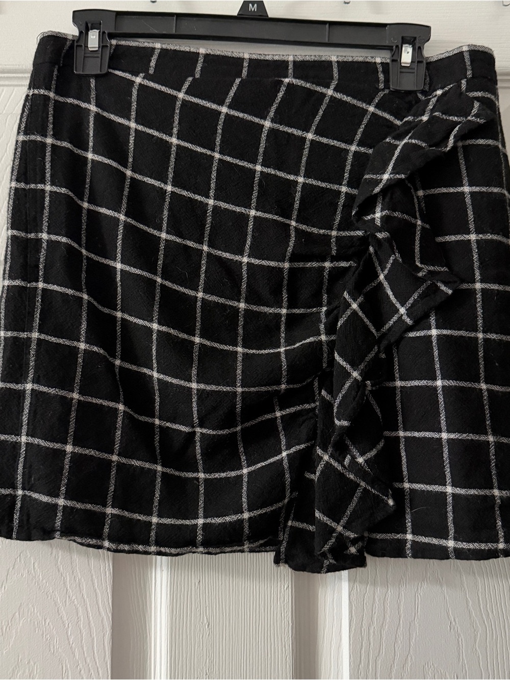 Madewell Black White Windowpane Plaid Faux Wrap Ruffle Mini Skirt Preppy Size 6
